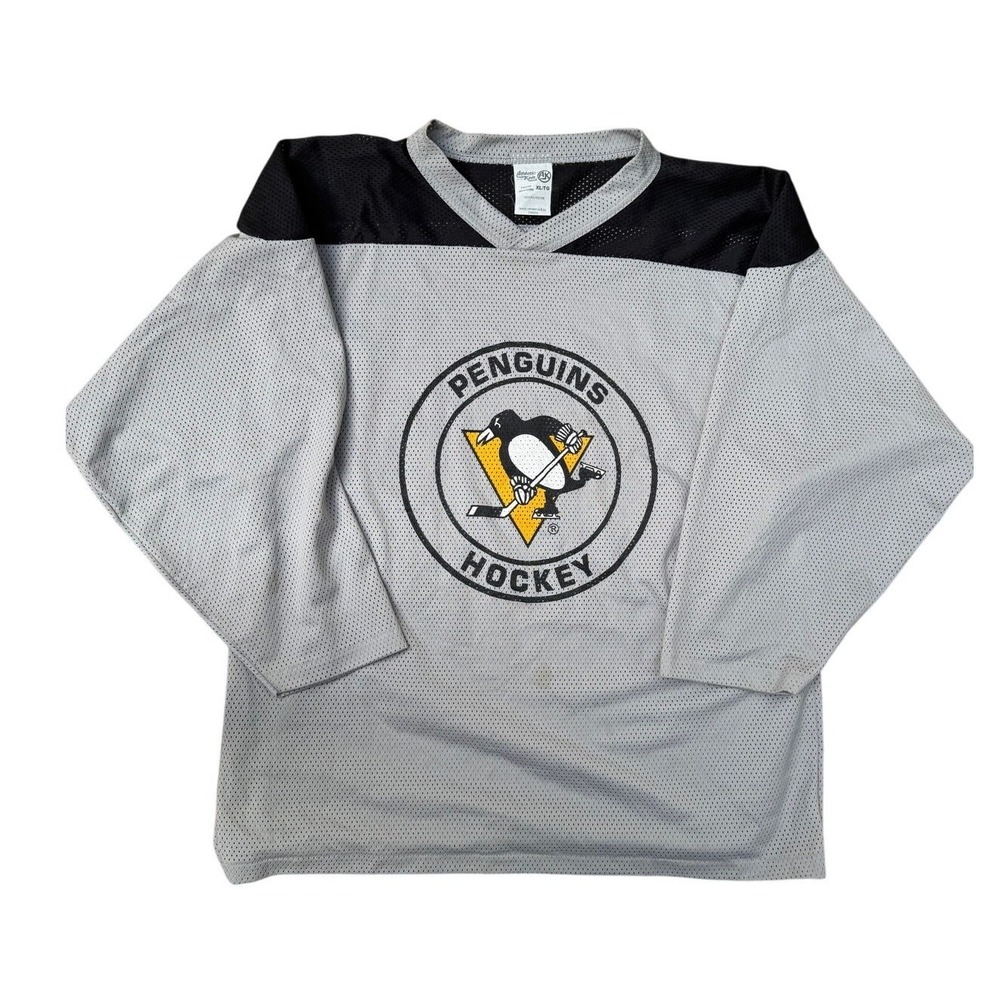 Pittsburgh Penguins Jersey Youth XL Phil Bourque Milan Kraft Autograph Gray AK
